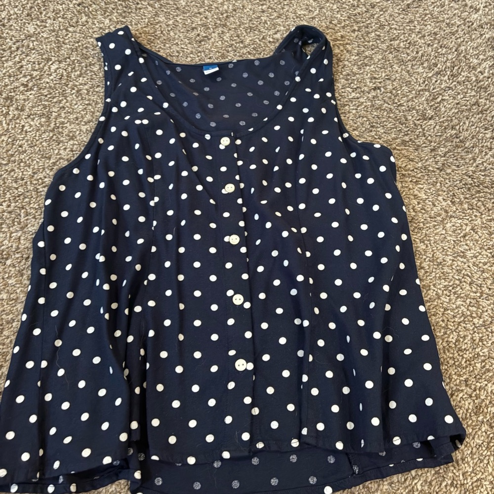 Old Navy Dark Blue Loose Top with White Dots